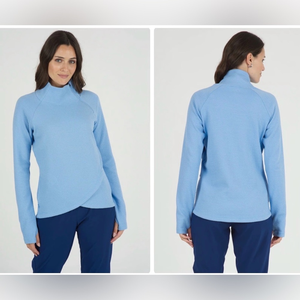 Ibkul Popcorn Stitch Asymmetrical Mock Neck Pullover Size S “halfmoon Bay Golf”